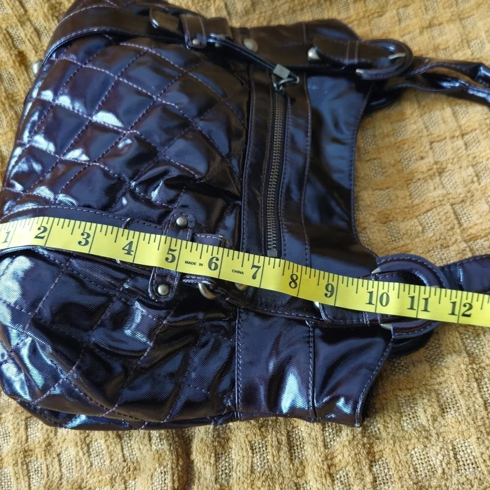 Maxx New York Majestic Hobo Patent Faux Leather Dark Brown Quilted Shoulder Bag